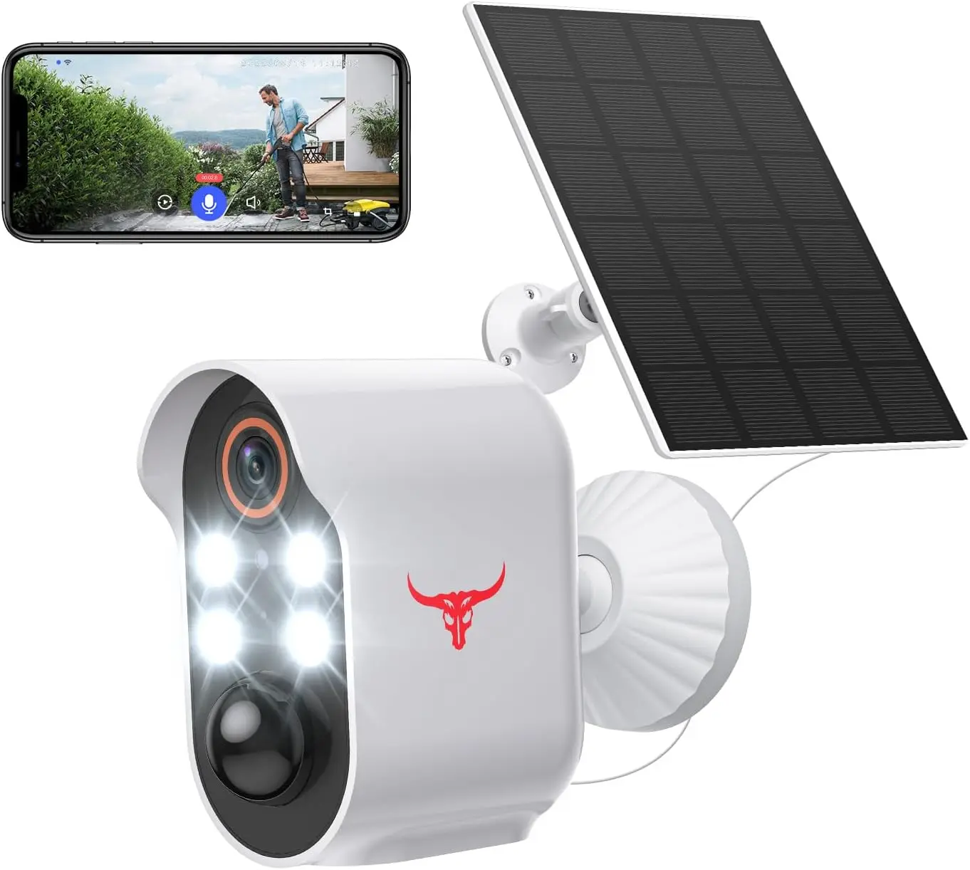 1080P Security Camera, Solar Powered, AI Human Detection, Live View, Night Vision, 2-Way Audio, IP65 Waterproof, Cloud Storage, Wireless Indoor/Outdoor Surveillance Bullet Cam Monitor Monitoring