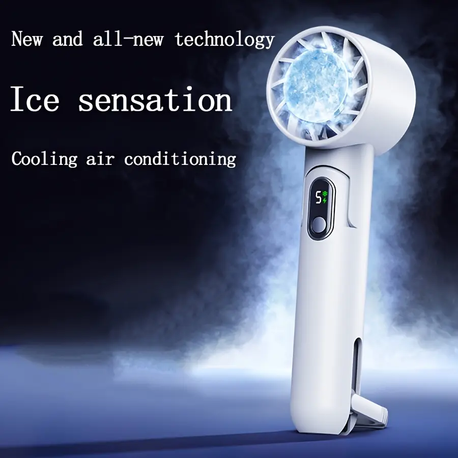 RAZZAQ MART SHOP Portable Handheld Fan with Ice Sensation Cooling Technology, 4000mAh USB Type-C Rechargeable Battery, 5-Speed Digital Display, Foldable & Neck Hanging Design, Brushless Motor Mini Fan