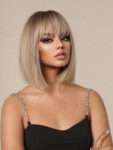 14 Inch Short Straight Wigs, Gorgeous Natural Fluffy Wigs with Bangs, Synthetic Hair Wigs for Daily & Cosplay & Costume Party Cute Hairstyles Uk Girls Wigs