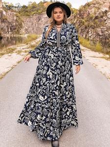 Plus Size Paisley Print Notched Neck Bishop Sleeve A Line Dress, Boho Long Sleeve Long Dress, Summer Outfits 2024, Women Plus Size Clothing
