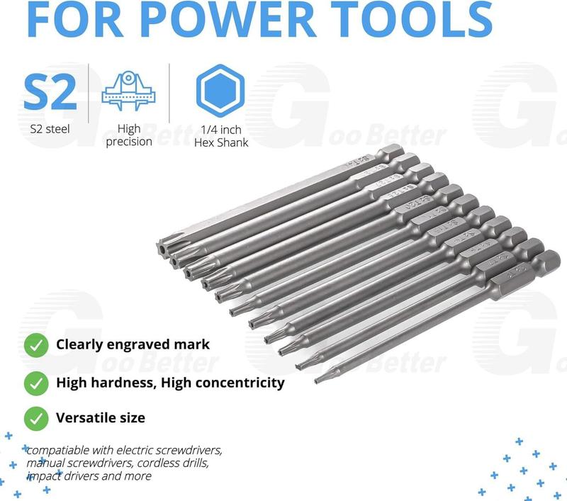 11PCS S2 Steel Torx Screwdriver Bit Set For Secure Screw  holding Compatible with Various Power Tools 2