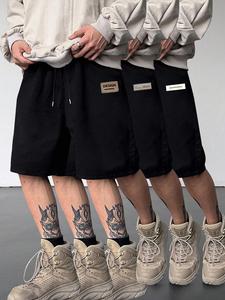 Men's Solid Patched Drawstring Waist Track Shorts, Casual Breathable Comfortable Pocket Shorts for Summer, Men's Bottoms for Daily Wear