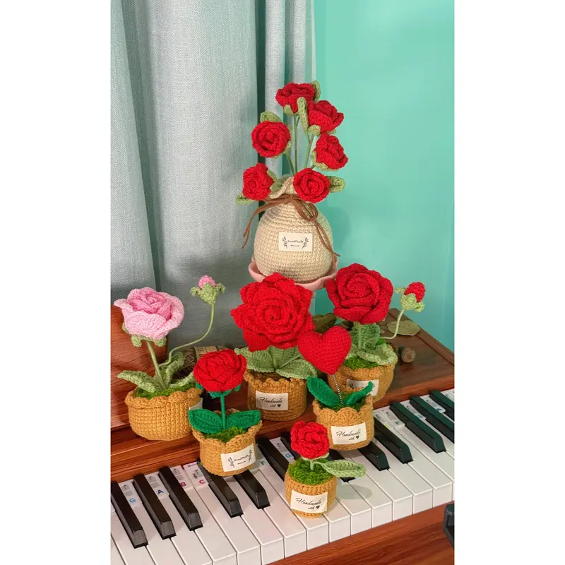 Love Blossom Crocheted Heart Roses and Plants 4