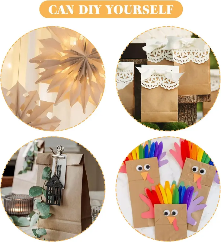 50 PCS Brown Paper Bags Medium- 13x8x24 CM Kraft Candy Paper Bags - Paper Candy Favor Bags with Stickers for Snack, Birthday, Wedding and Easter Xmas Party Supplier 3