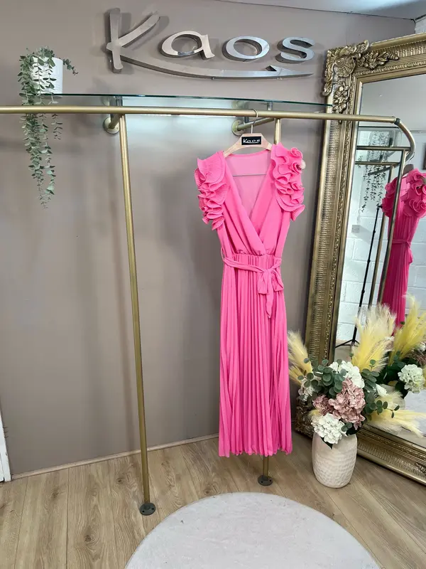 "Kaelira" Ruffle Sleeve Pleated Belted Maxi Dress – 13 Colours | Sizes M–3XL (UK 8–22) Womenswear Summer Comfort 2