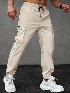 Men's Solid Pocket Drawstring Waist Cargo Pants, Regular Fit Casual Fashion Trousers for Daily Wear, Men's Bottoms for All Seasons