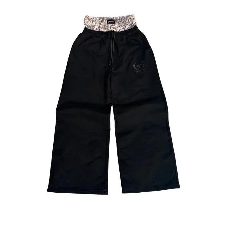 Y2K pants vintage Harajuku double Embroidered waist Sweatpants Men Wome Hip Hop Casual High waisted Wide Leg Pants Streetwear 6