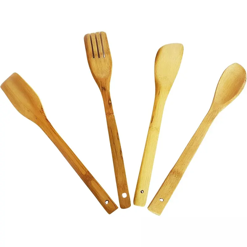 4 Piece Bamboo Wooden Kitchen Cooking Utensils Set with Spatula, Spoon, and Turner - Cookware 1