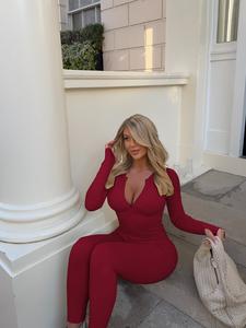 Elegant Women's Casual Two-Piece Set, Solid Color Stand Collar Long Sleeve Top & Skinny Pants, Comfortable Daily Wear Yoga