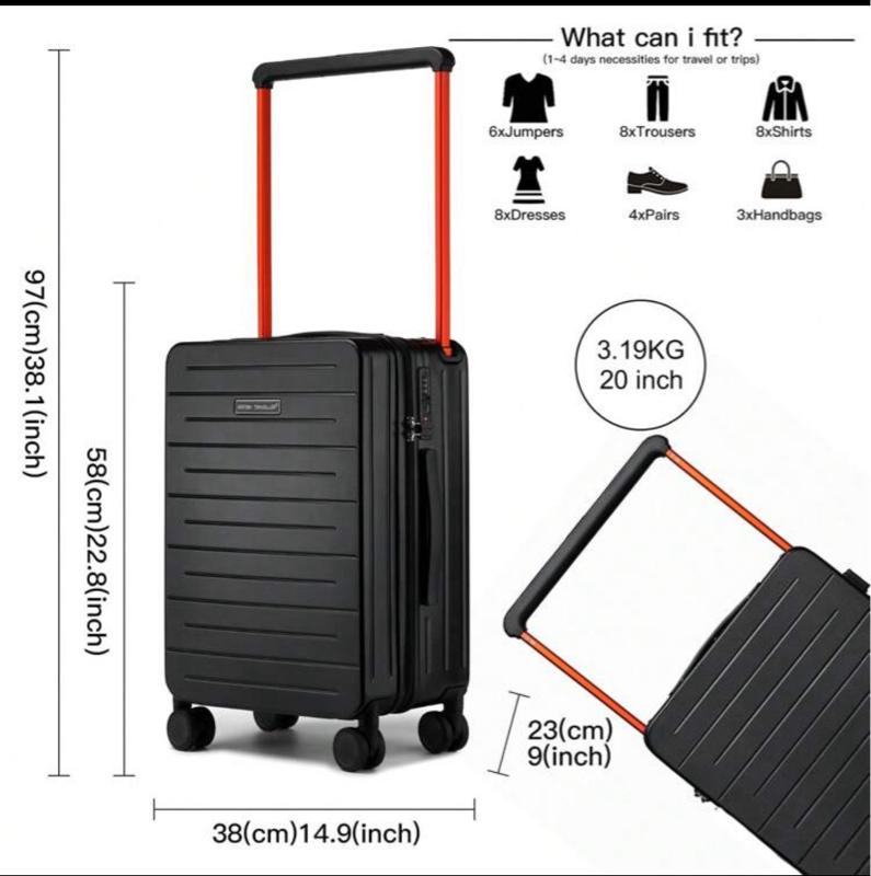 Product Introduction of Traveller 20 Inch Lightweight PC Carry-On Suitcase with Wide Handle and 4 Spinner Wheels for Business Trips 8