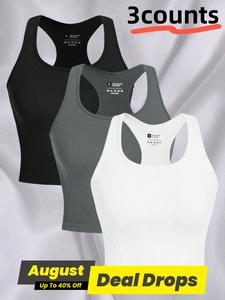 3-piece women's outdoor sports top with exposed navel vest, running yoga fitness sleeveless sports shirt, Workout Gym Clothing