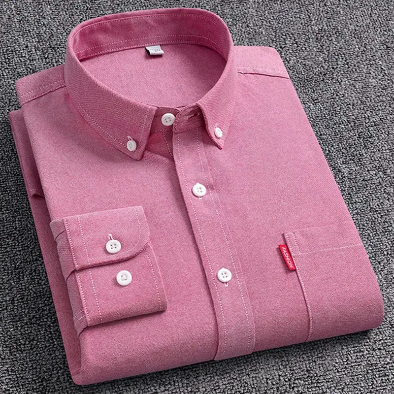 Men's Oxford Long Sleeve Shirts 100% Cotton Solid Color Turn Down Collar Regular Fit Daily Men Clothing Easy Care Shirts For Man Menswear Top 8