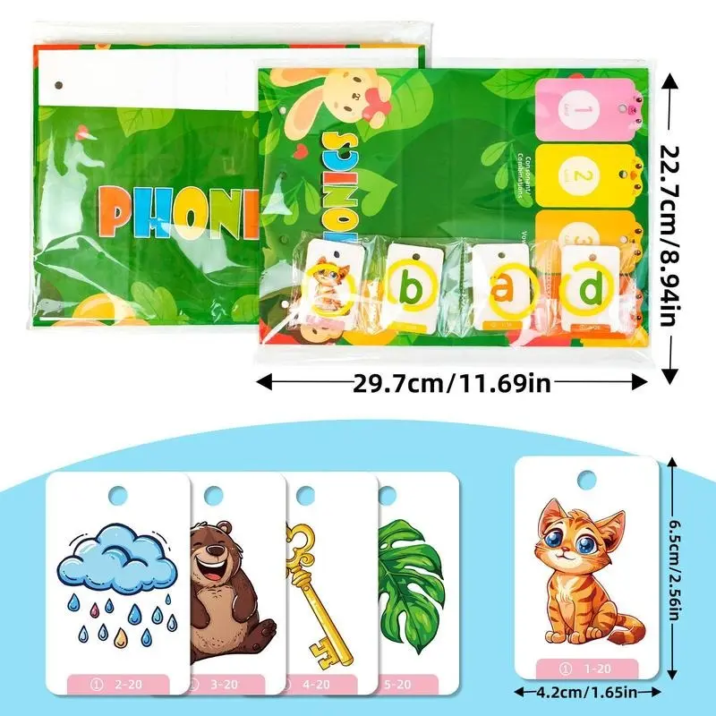 Random Color CVC Word Builder Games Cards, 80 Cards Learn To Read Montessori Word Building Desktop Pocket Chart Flash Cards Kit 4