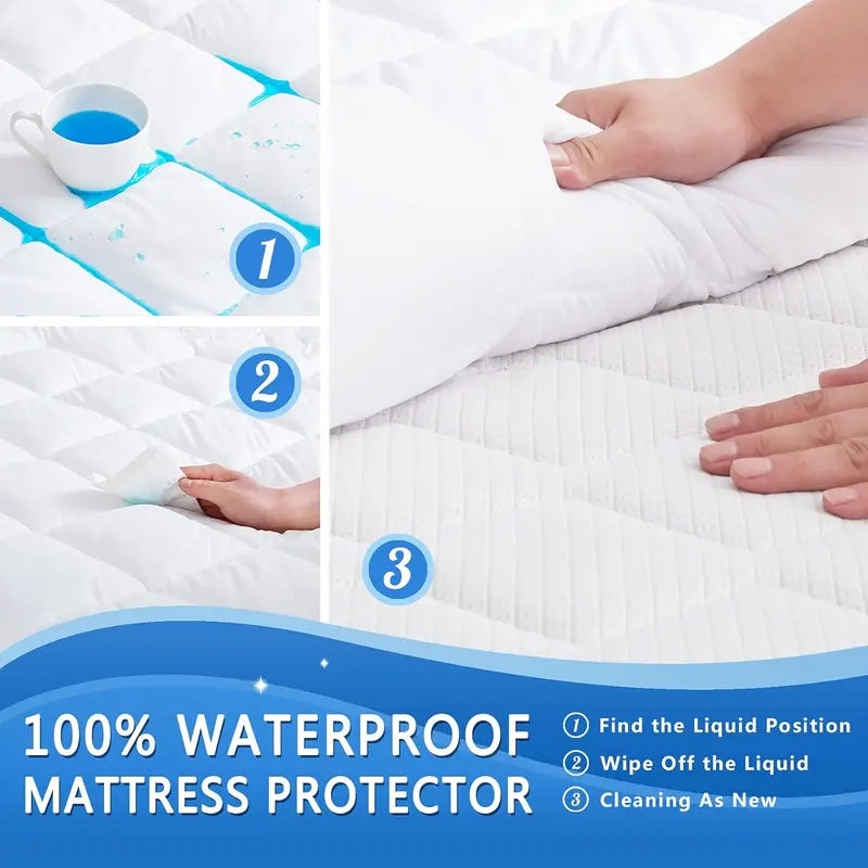 100% Waterproof Quilted Microfiber King Mattress Protectors - 30cm Extra Deep Non-Allergenic Non-Iron Fully 360 Degree Fitted Sheet Upper Soft Brushed Microfiber Wrinkle and Fade Resistance Bedding Cover 5