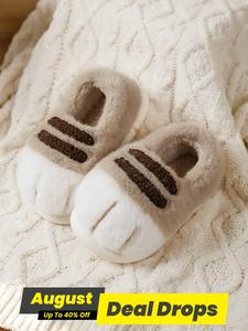 Women's Cute Cartoon Cat Paw Design Plush Slippers, Casual Soft Comfortable Home Slippers, Warm Slippers for Indoor & Outdoor Use for Fall & Winter, Trending Shoes, Footwear
