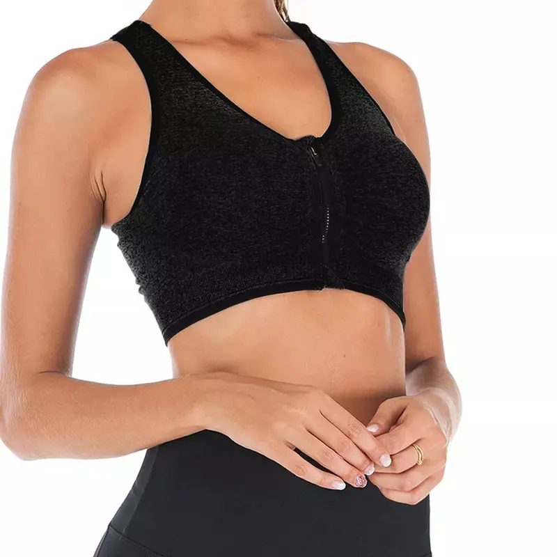 Women's Front Zip Padded Sports Bra – Push-Up Yoga Cami Vest for Support & Exercise 3