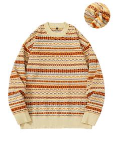 Men's Geometric Print Drop Shoulder Sweater, Loose Casual Long Sleeve Round Neck Jumper for Winter, Fashion Men's Knitwear for Daily Wear
