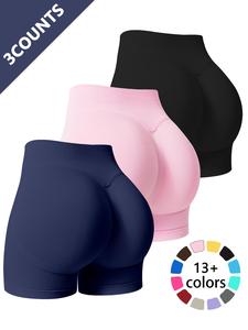 Women's Solid Color Gym Shorts, Breathable Comfortable Tight Fitted Shorts for Yoga Gym Workout Running Cycling, Activewear, Athletic Shorts, Workout Clothes Women Soft Stretch Shorts, Breathable Fitness Shorts, Pink Blue Black Shorts