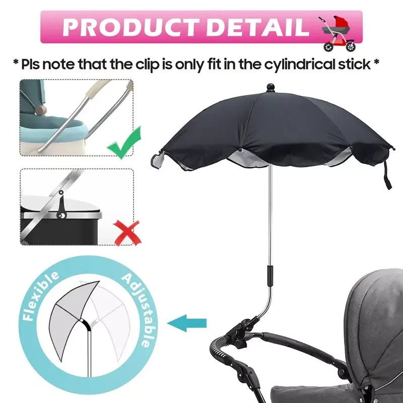 New Baby Pesci Universal Sun Rain Umbrella Pram Pushchair Canopy Parasol Shade (Black) 3