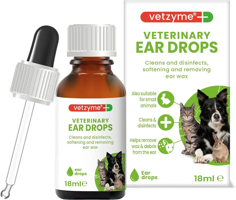 Vetzyme Veterinary Ear Drops for Dogs, Cats and Small Pets - Antibacterial Formula Fights Infection and Soothes Irritation (18ml) 0