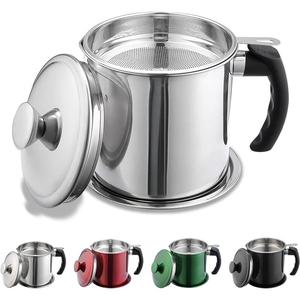 Bacon Grease Container with Strainer, 1.4L Stainless Steel Oil Container, Pot Fat Storage with Lid, Easy Grip Handle Suitable for Storing Frying Oil and Cooking Grease Filter Kitchen Utensils