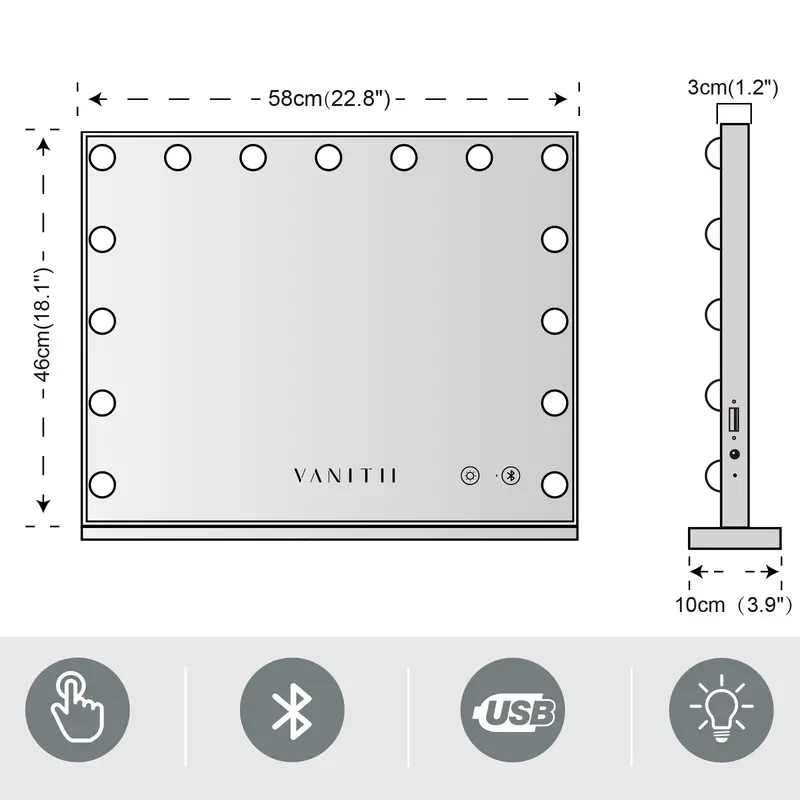 VANITII Hollywood Bluetooth Vanity Makeup Mirror with Lights 15 LED Standing Mirror Wall 2
