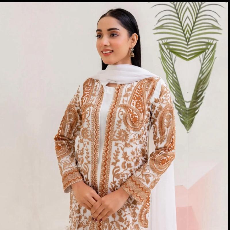 Luxury linen jacket style embroidered 3pcs salwar kameez 2