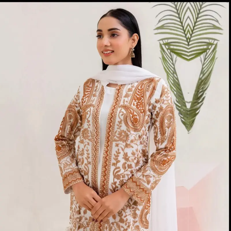 Luxury linen jacket style embroidered 3pcs salwar kameez 2