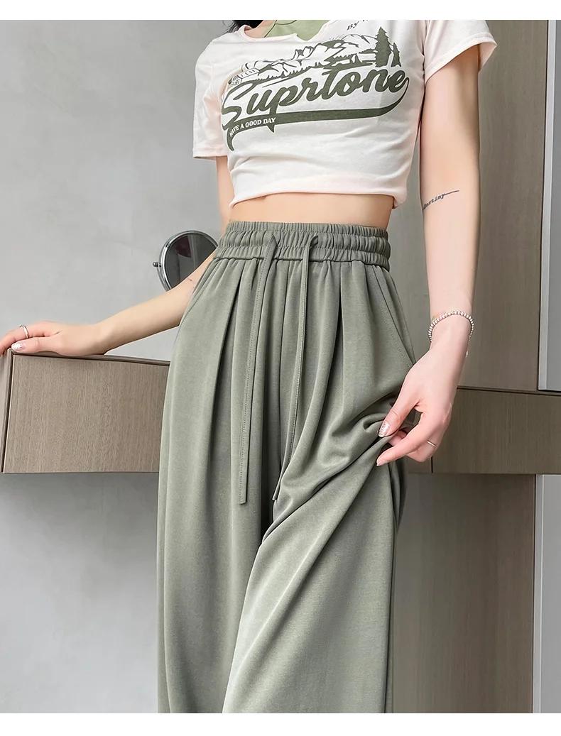 Product Introduction of 2025 New Summer Women's Casual Pants High Waist Solid Minimalism Loose Floor Length Wide Leg Trousers Female 46