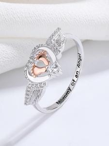 925 Sterling Silver Cute Angel Wing & Footprint Design Ring, Rhinestone Decor Adjustable Ring for Women & Girls, Fashion Jewelry for Party, Daily Decor, Exquisite Jewelry for Birthday Gift
