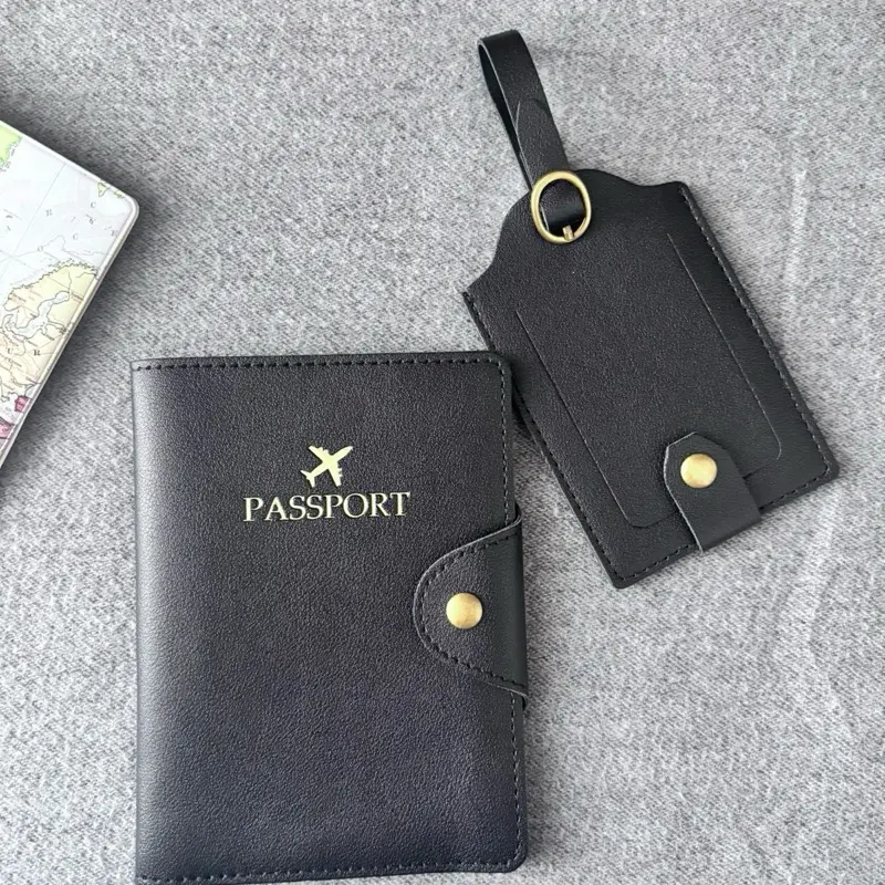 Black Passport Cover and Luggage Tag for Travel