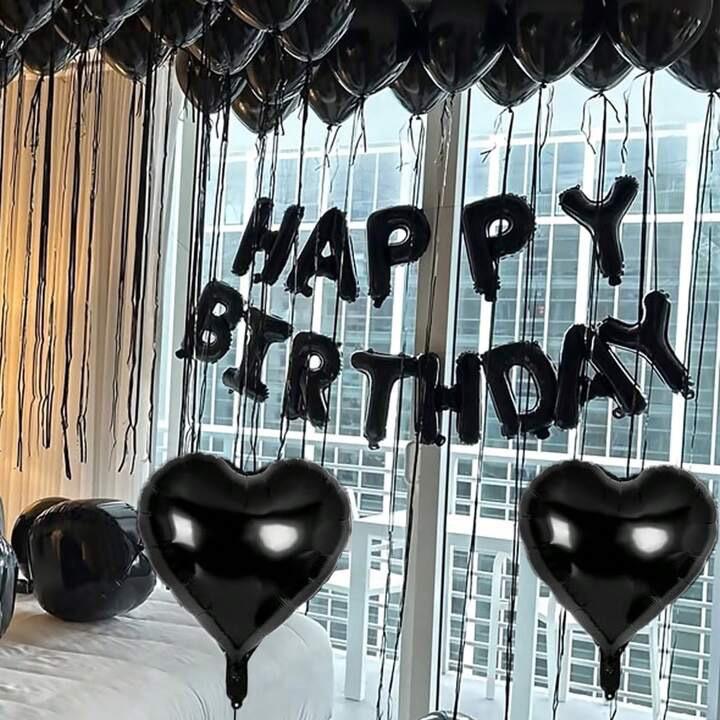 44pcs Black Happy Birthday Balloon Set with Letter Balloon, Heart Balloons and Latex Balloons for Birthday Party Decorations kit 4