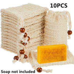 Soap Bag, 10pcs Natural Sisal Soap Saver Bag Pouch, Mesh Net Waste Plastic-free Exfoliating Foaming and Drying Soap Holder for Shower, Home Goods, Hangable, Natural Material