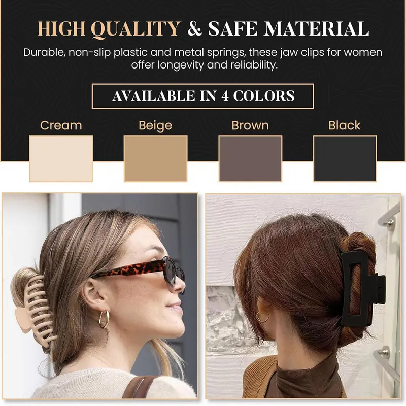 8 Pcs Hair Claw Clips for Women Ponytail Holder Headwear Hair styling Accessories for Straight, Curly, Wavy Hair | Non Slip Hair Clips Women | Hair Products for Women | Big Claw Clip Set 2
