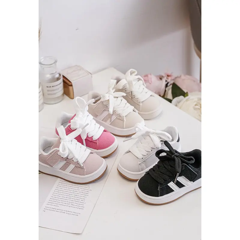 Baby Kids Children's Girls Pink & White Gum Sole Fashion Sports Trainers 5