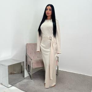 Ladies linen modest buckle tie waist summer dress uk s/m m/l