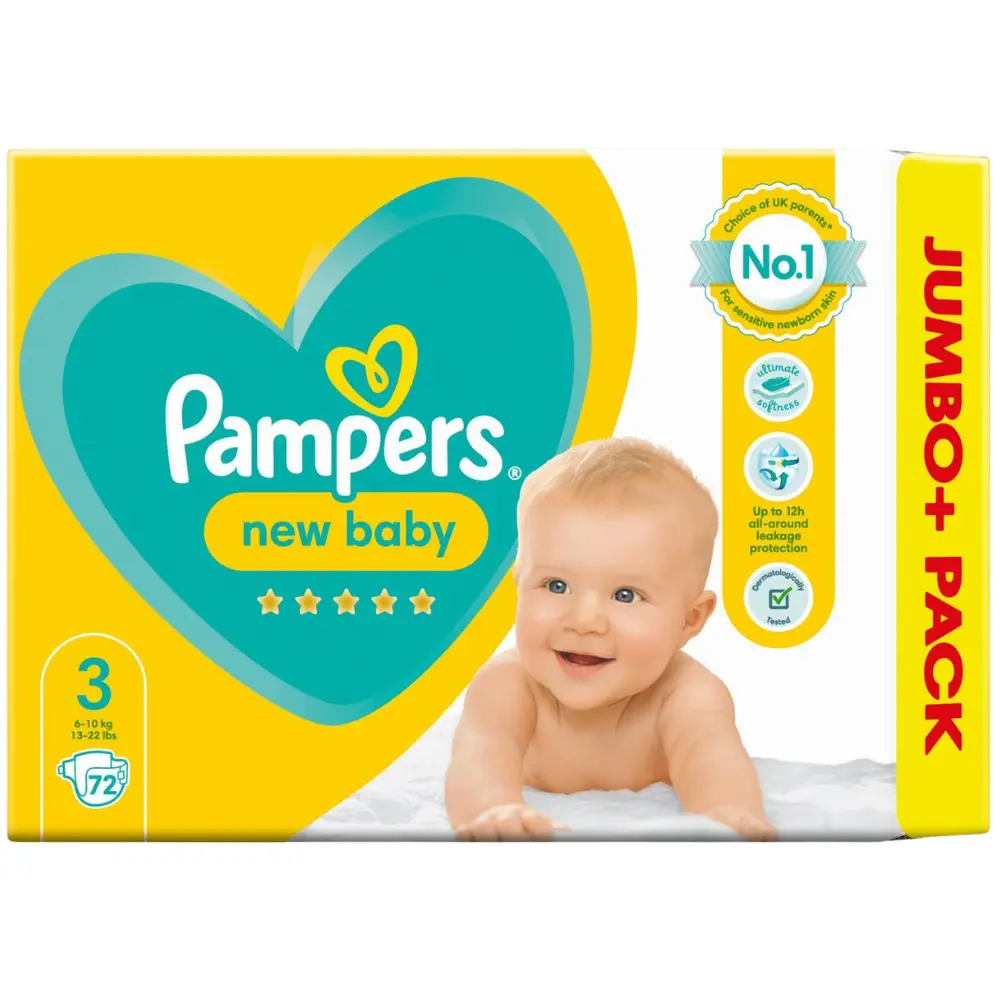 Pampers New Baby Jumbo Pack - Size 3 (6-10kg)- 72 Nappies - Ultimate Softness