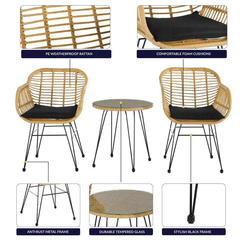 Vicenza Wicker Rattan Garden Bistro Table & Chairs Set 5