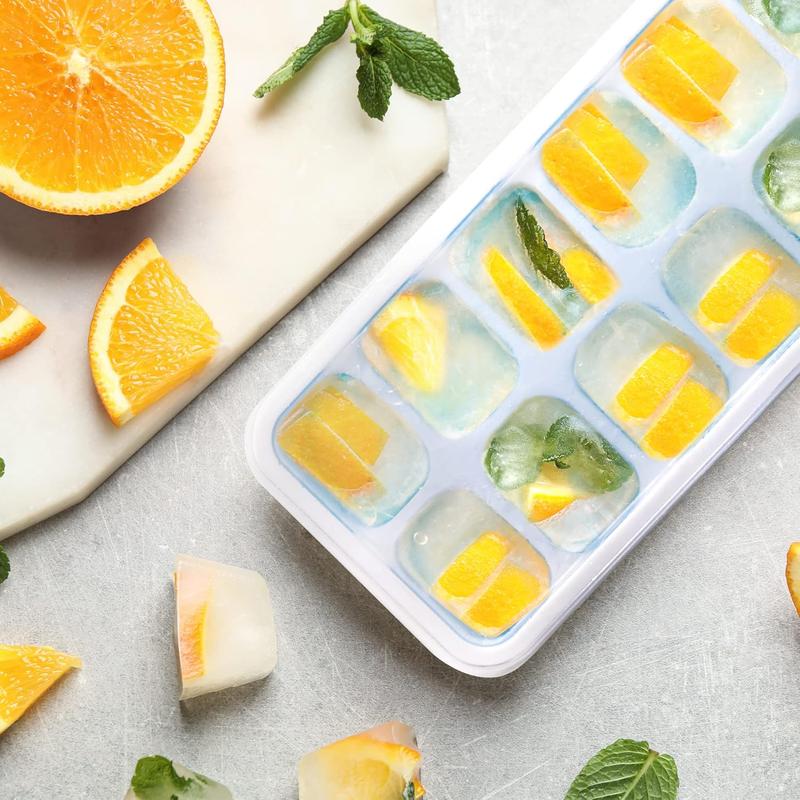 2 Pack Silicone Ice Cube Trays (25x9.5cm) with Non-Spill Flexible Moulds Lids Easy to Remove Ice Cube Tray Kitchen 1