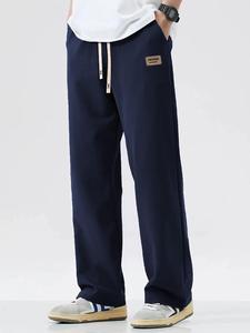 Men's Letter Patched Drawstring Waist Sweatpants, Casual Comfy Loose Straight Leg Trousers for Summer, Fashion Men's Bottoms for Daily Wear