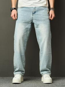 Men's Loose Straight Leg Jeans, Casual Comfy Pocket Design Denim Pants for Daily Wear, Fashion Men's Bottoms for All Seasons