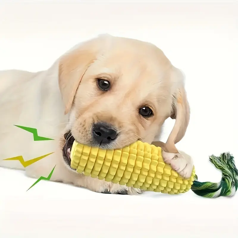 Interactive Corn-Shaped Dog Chew Toy with Squeaker - Durable Rubber Dental Care Stick for All Breeds 3