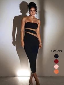 Women's Contrast Mesh Bodycon Tube Dress for Party Club and Wedding Dating Christmas, Valentine's Day Gift for Girl, New Years 2024 Trend Elegant Dresses