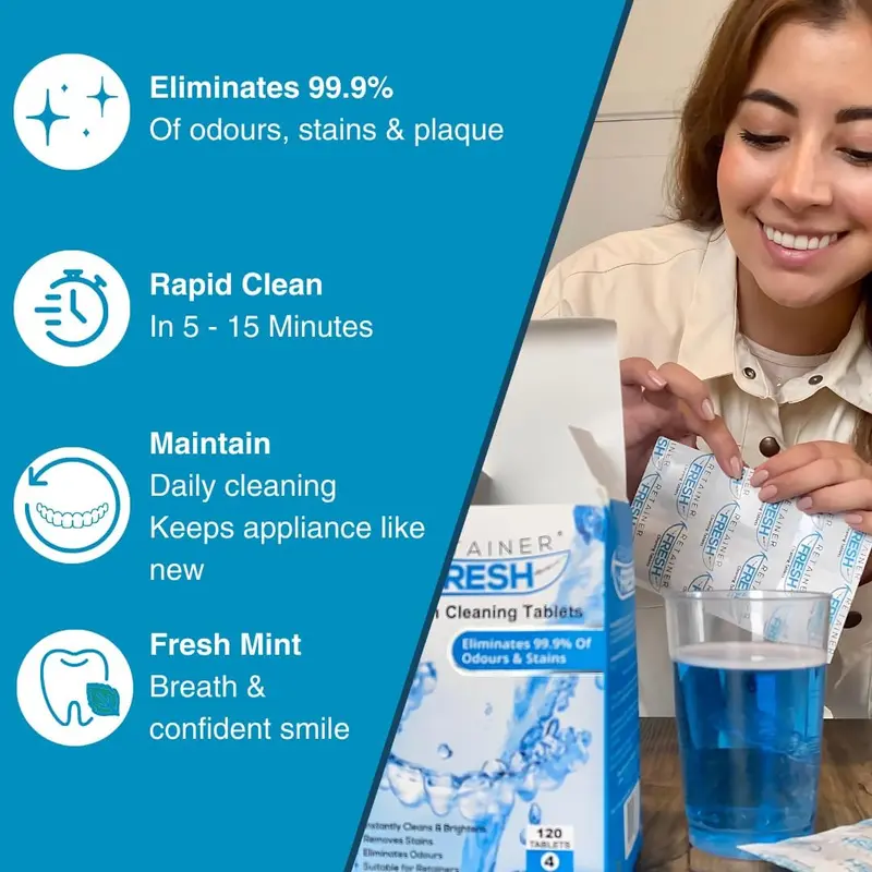 Retainer Cleaner Tablets - 120 Tablets 4 Month Retainer Fresh - Retainer Cleaning Tablets, Mouth Guard Cleaner, Denture Cleaner, Aligner Cleaner, Brite Retainer Tablets 1