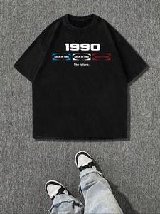 Men's Letter & Number Print Round Neck Tee, Loose Casual Short Sleeve Crew Neck T-shirt for Summer, Fashion Men's Top for Daily Wear, Tropical