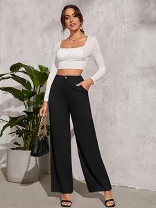 Women's Solid High Waist Straight Leg Pants, Casual Comfy Trousers for Spring & Fall, Women's Bottoms for Daily Wear