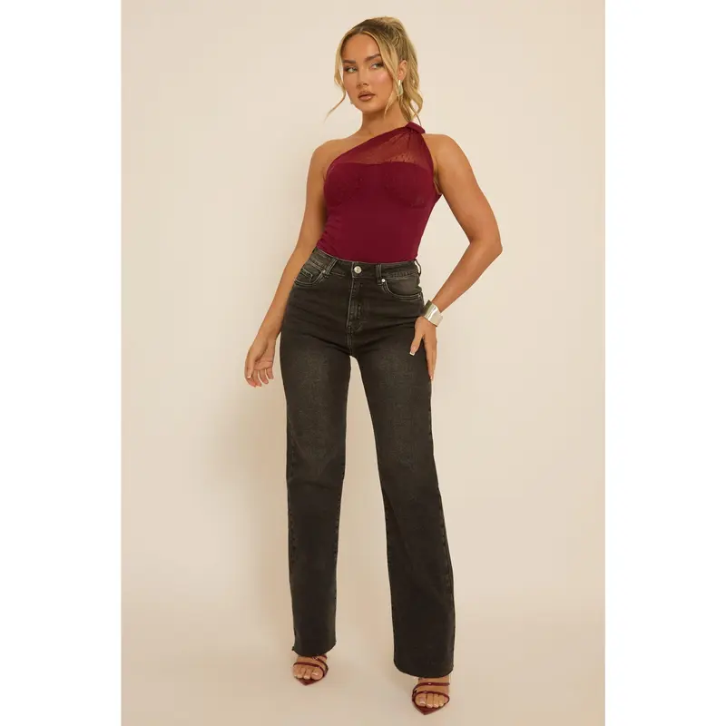 Carrie Polka Mesh Corset One Shoulder Bodysuit 7