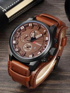 Men's Business Leather Round Dial Watch, Fashion Luminous Analog Casual Watch for Party, Daily Clothing Decor, Trendy All-match & Exquisite Watch for Birthday Gift with Box