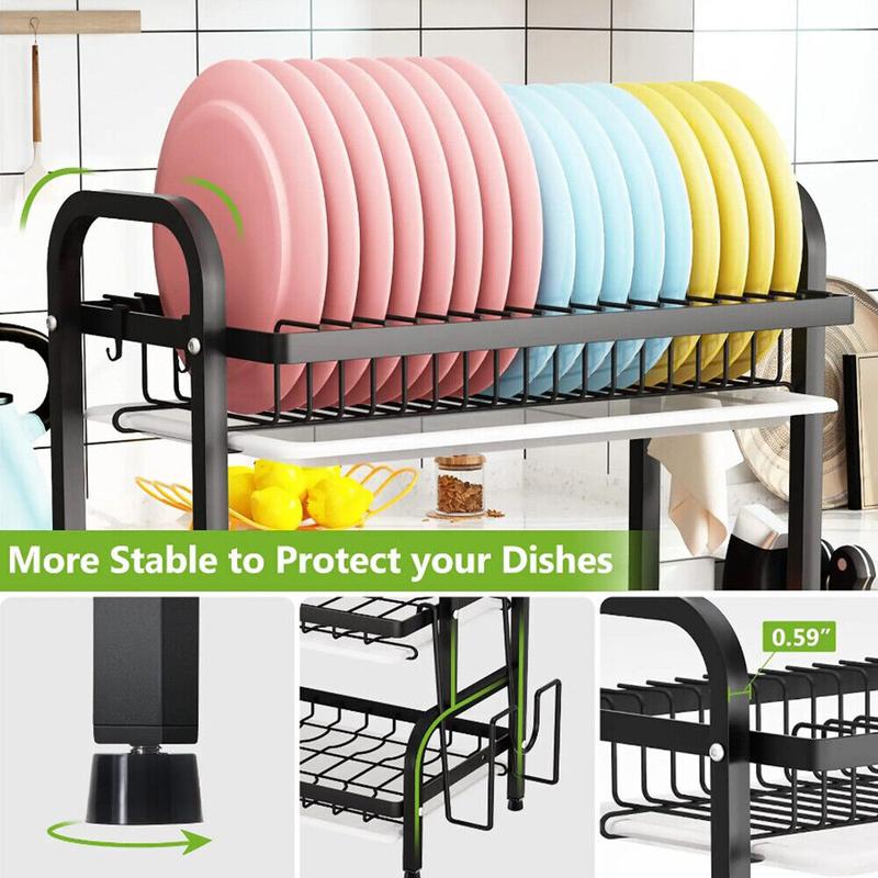 Product Introduction of 3 Tier Dish Drainer Rack with Drip Tray Cutlery Holder Plate Rack Kitchen Sink 49