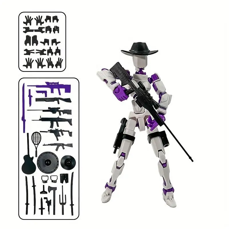 Poseable T13 Action Figure with Weapon Accessories – Multi-Jointed Articulated Titan 13 Dummy Collectible, Desktop Decor for Gamers, Durable ABS, Ages 14+ – Bendables Series 8